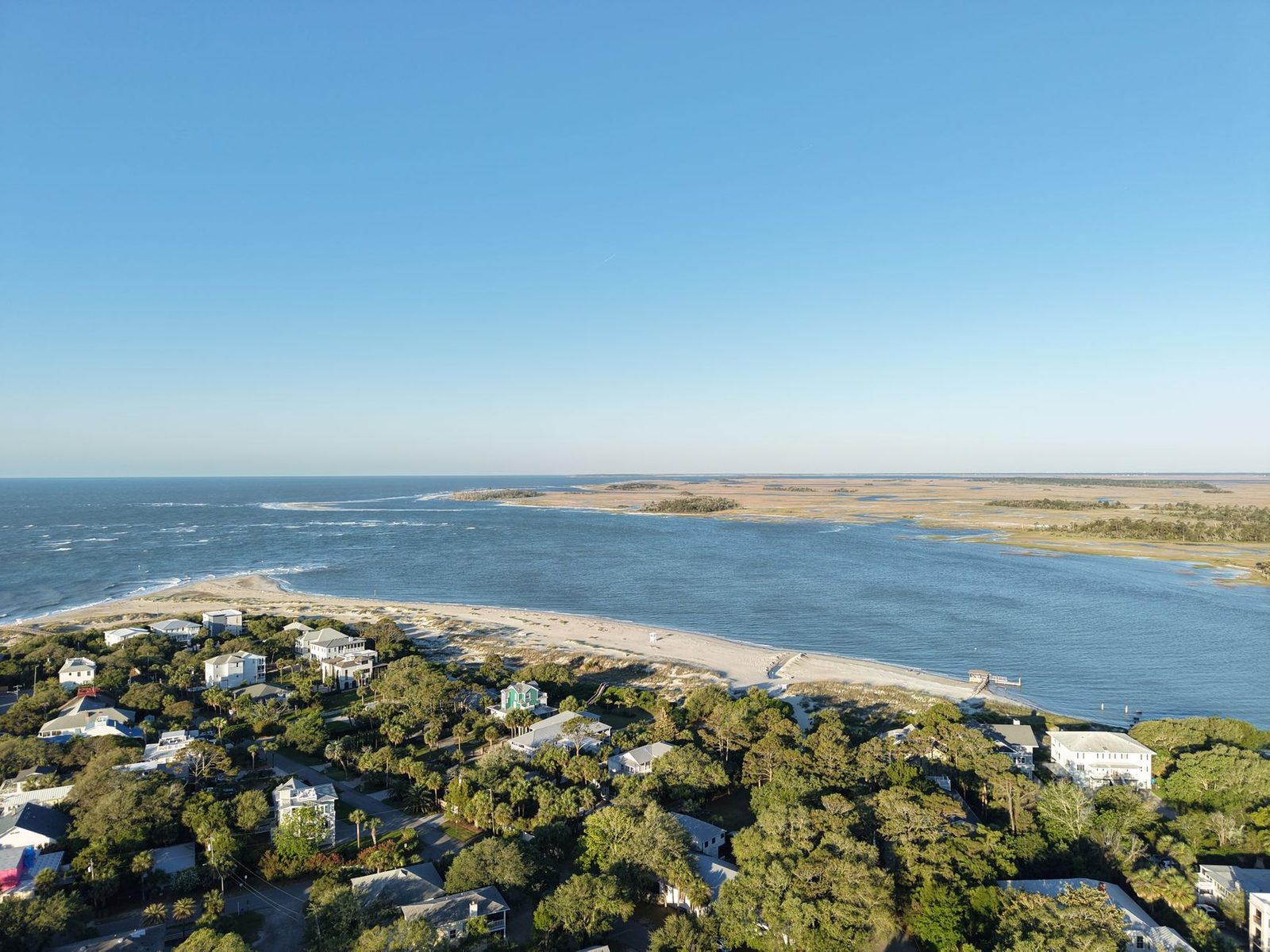 Aerial view of the beachfront at Tybee Island, Georgia
